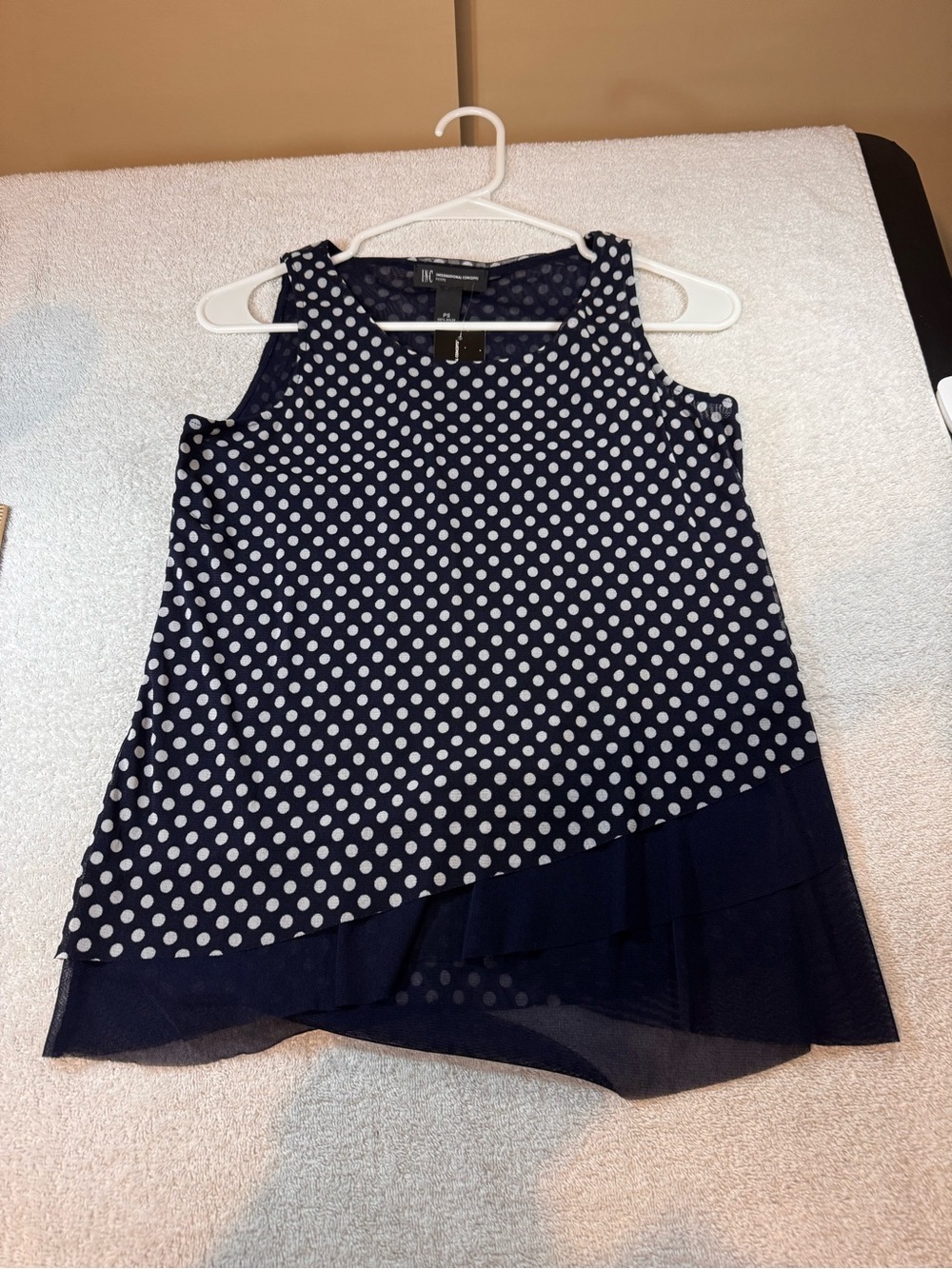 Womens Polka Dot Navy Sleeveless Flowing Layered Sleeveless Top by INC